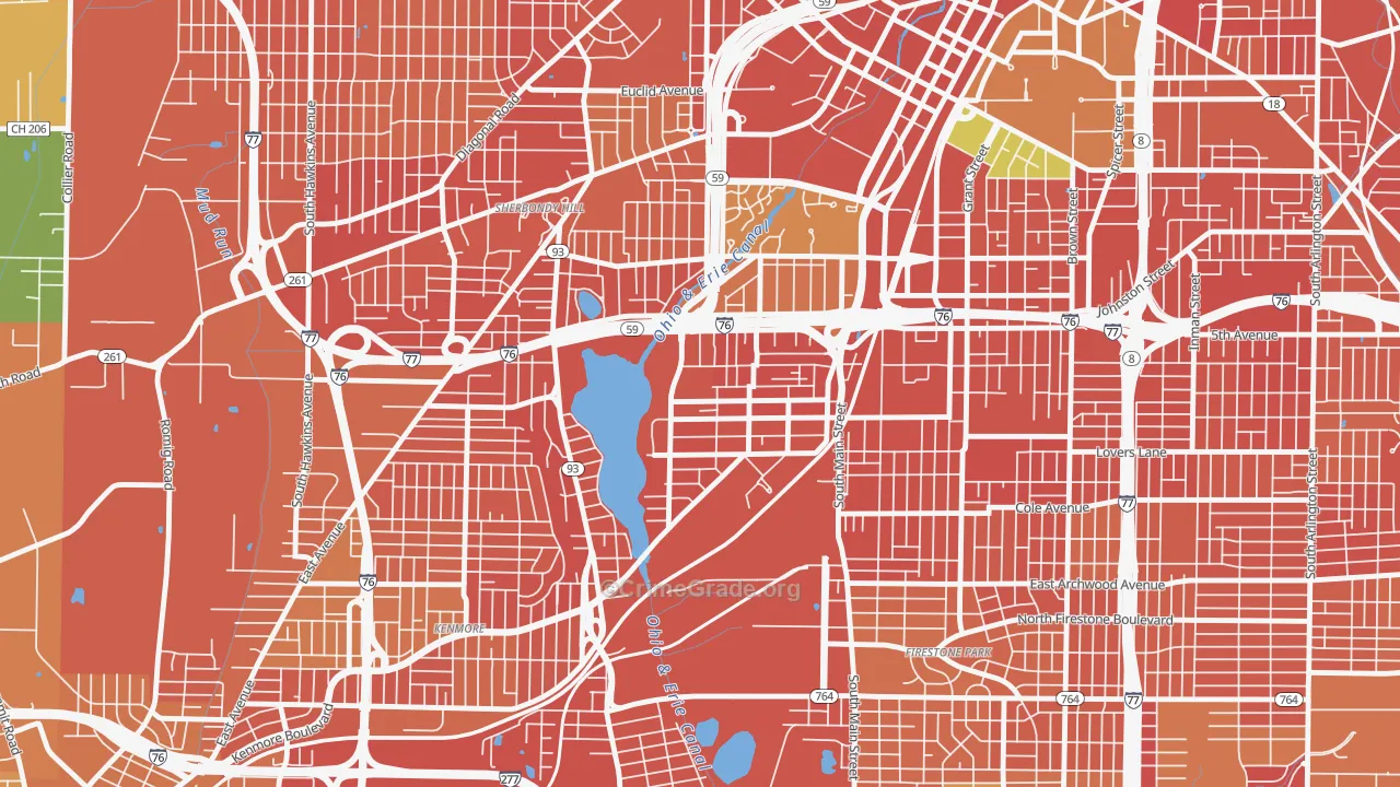 Summit Lake, Akron, OH Map of Burglary Rates