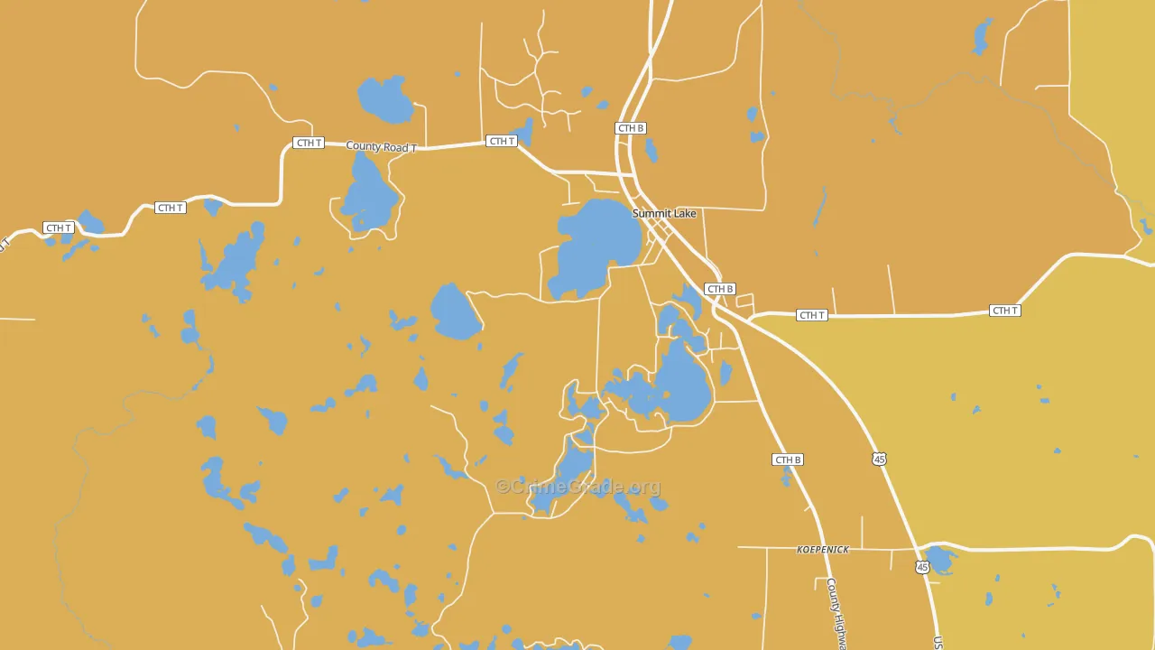Summit Lake, WI Map of Burglary Rates