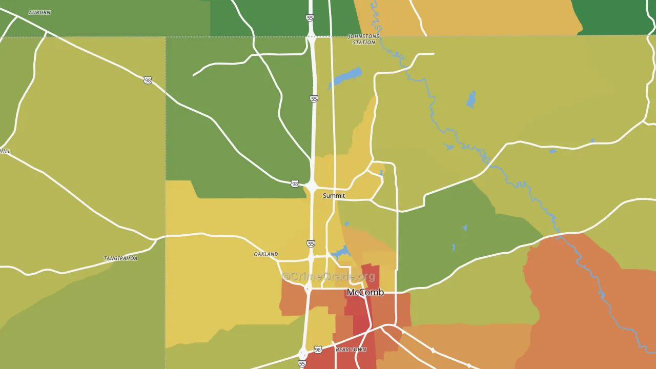 Summit, MS Map of Burglary Rates