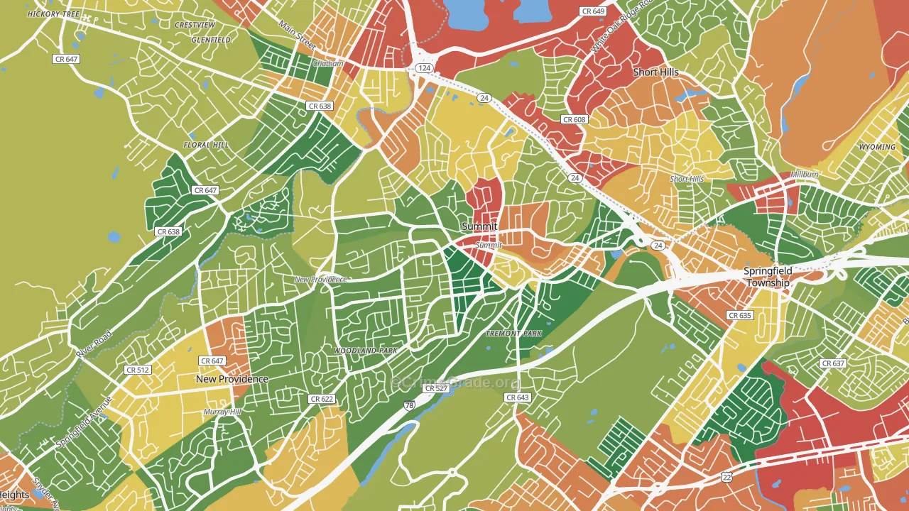 Summit, NJ Map of Burglary Rates