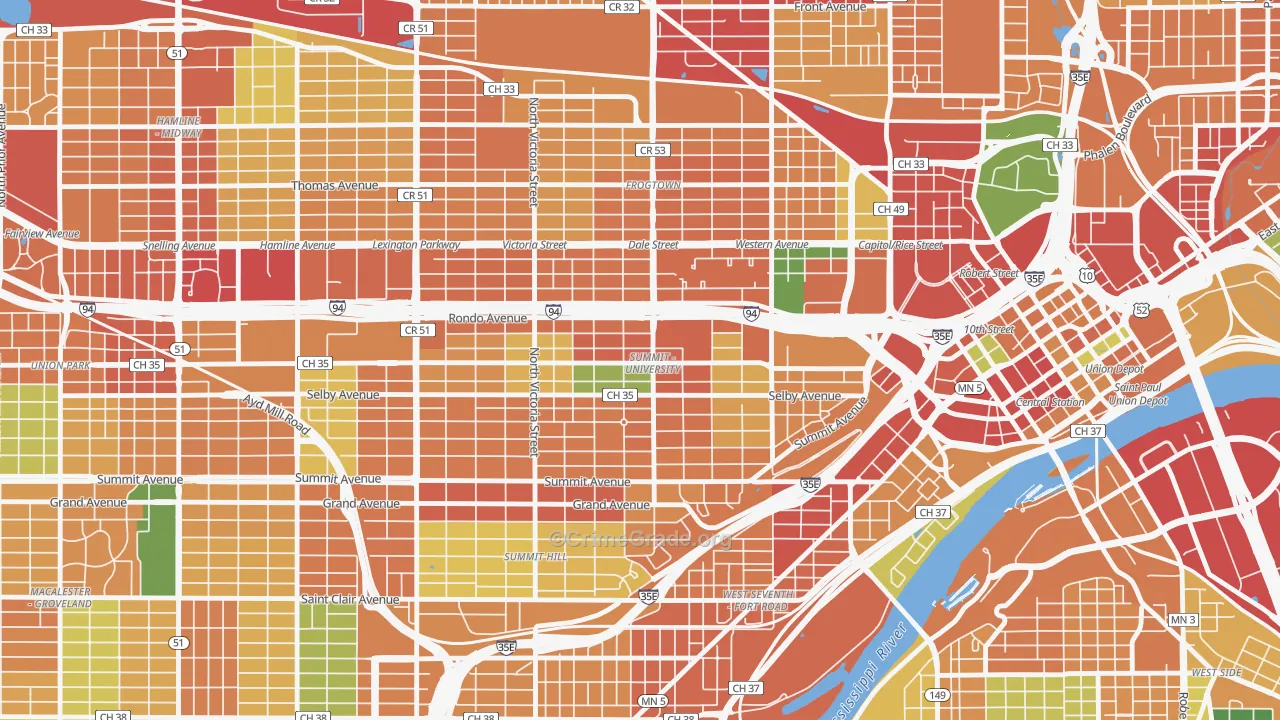 Summit-University, St. Paul, MN Map of Burglary Rates