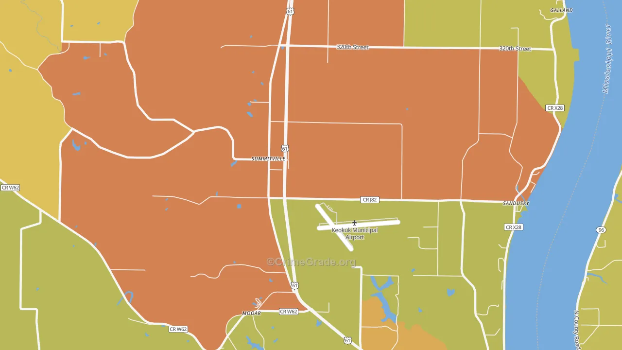 Summitville, IA Map of Burglary Rates