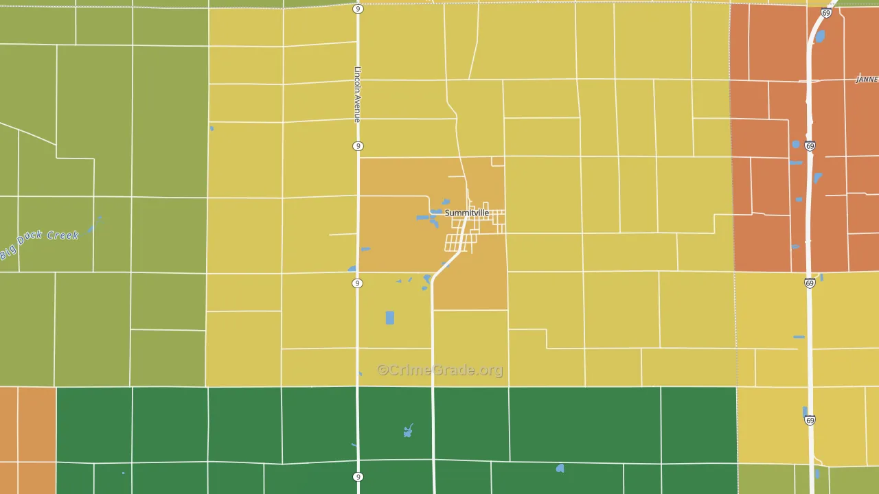 Summitville, IN Map of Burglary Rates