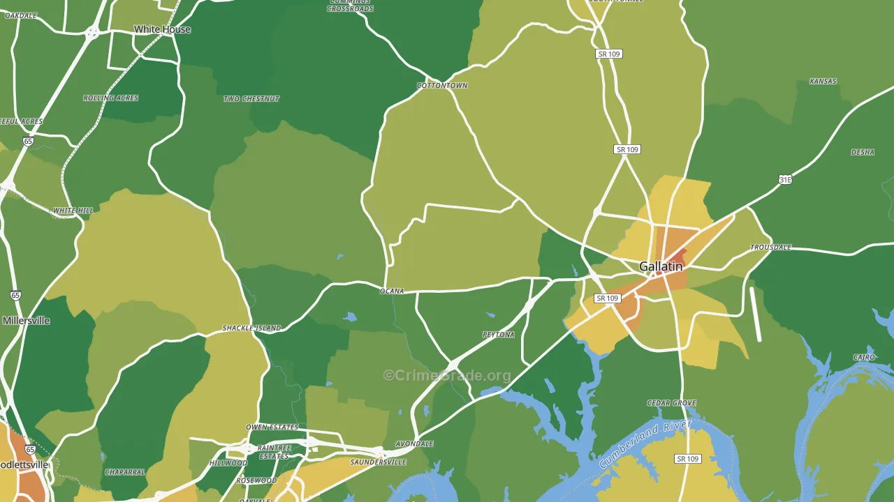 Sumner County, TN Map of Burglary Rates