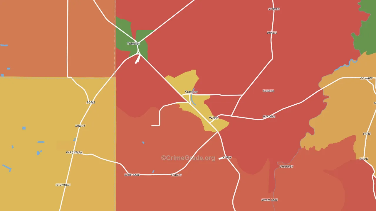 Sumner, MS Map of Burglary Rates