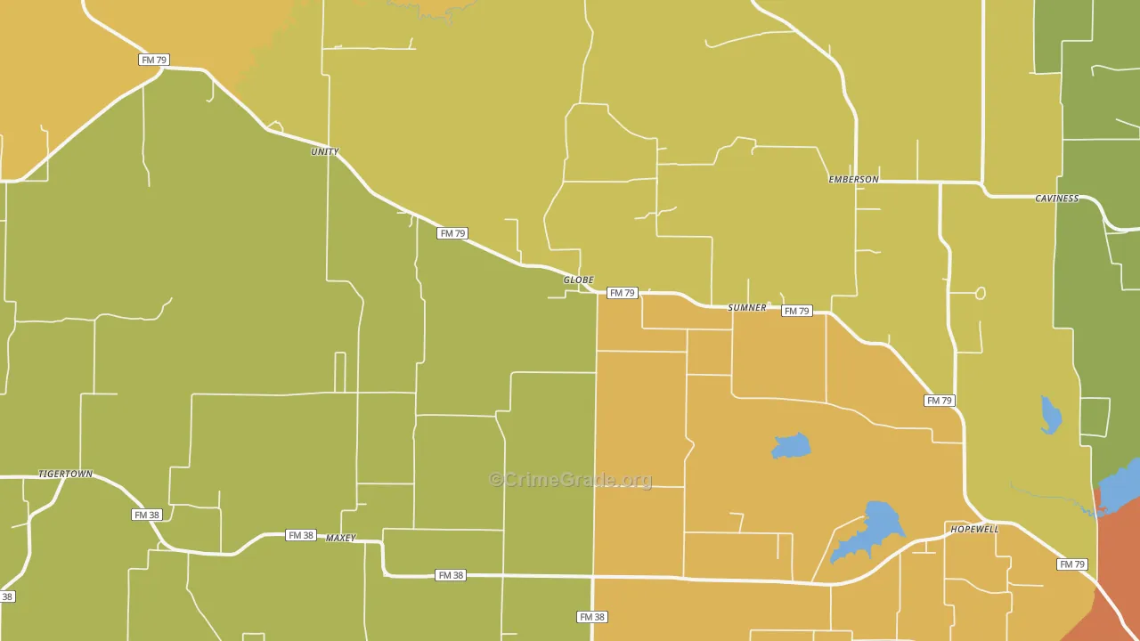 Sumner, TX Map of Burglary Rates