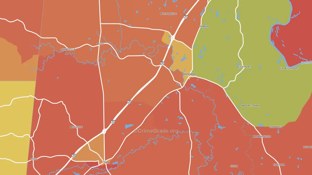 Sumter County, AL Map of Burglary Rates