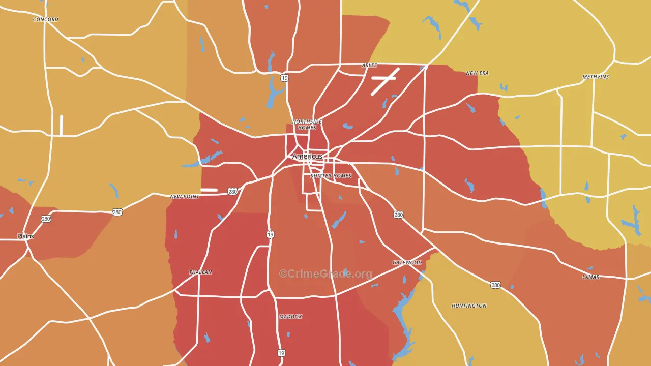 Sumter County, GA Map of Burglary Rates