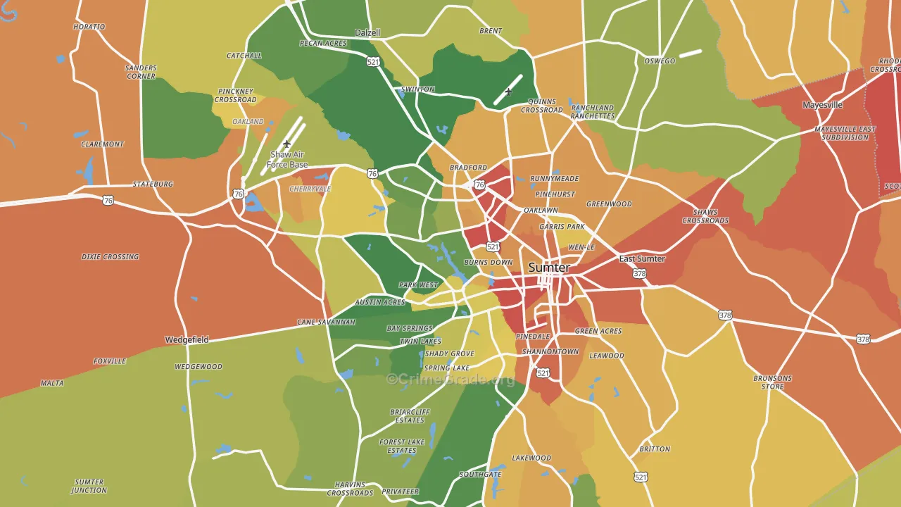 Sumter County, SC Map of Burglary Rates