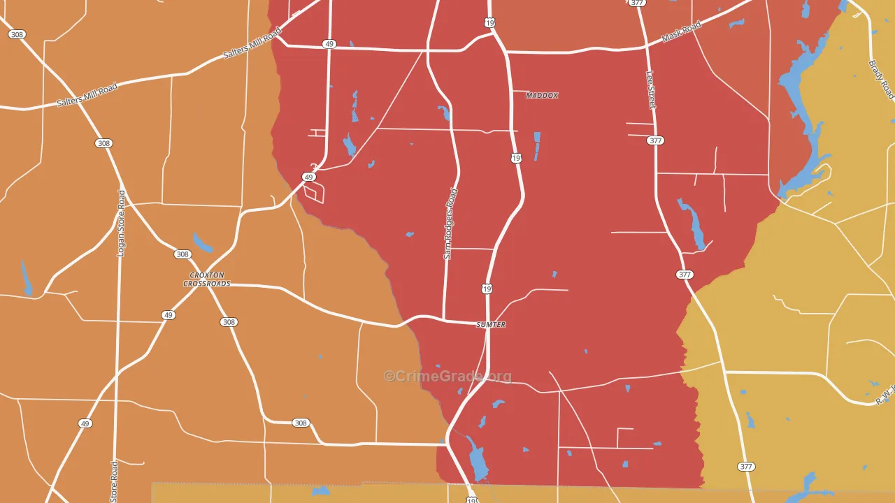 Sumter, GA Map of Burglary Rates