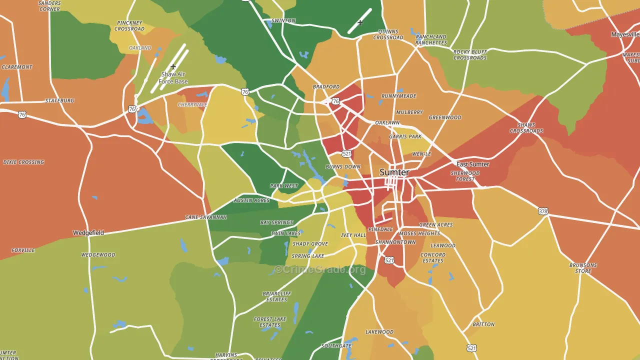 Sumter, SC Map of Burglary Rates