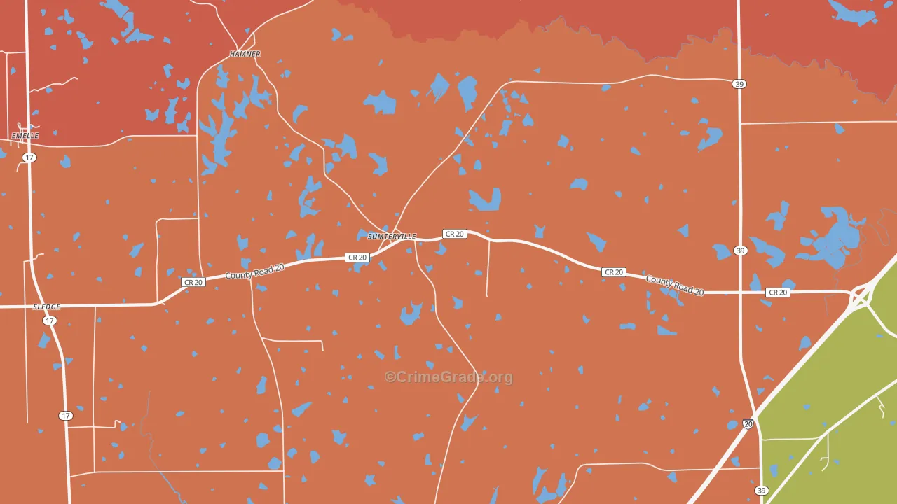 Sumterville, AL Map of Burglary Rates