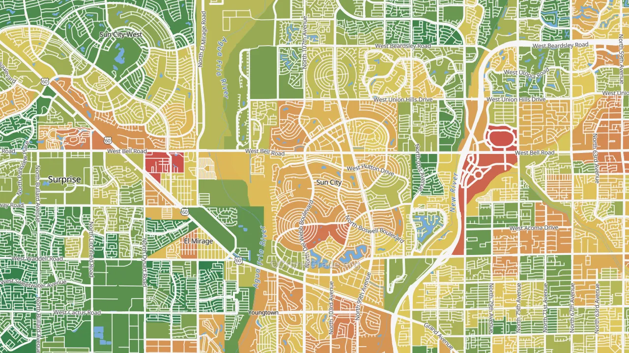 Sun City, AZ Map of Burglary Rates
