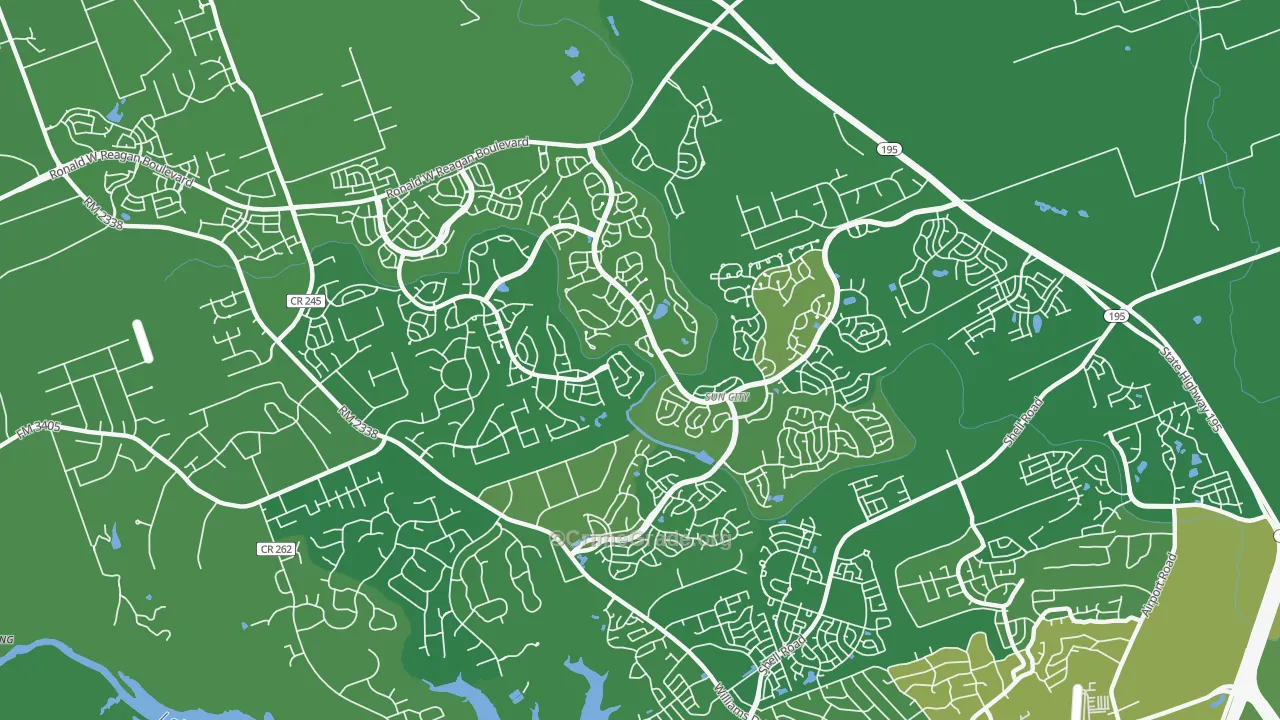 Sun City, Georgetown, TX Map of Burglary Rates