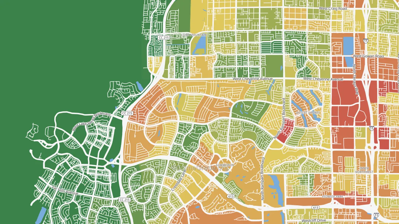 Sun City Summerlin, Las Vegas, NV Map of Burglary Rates