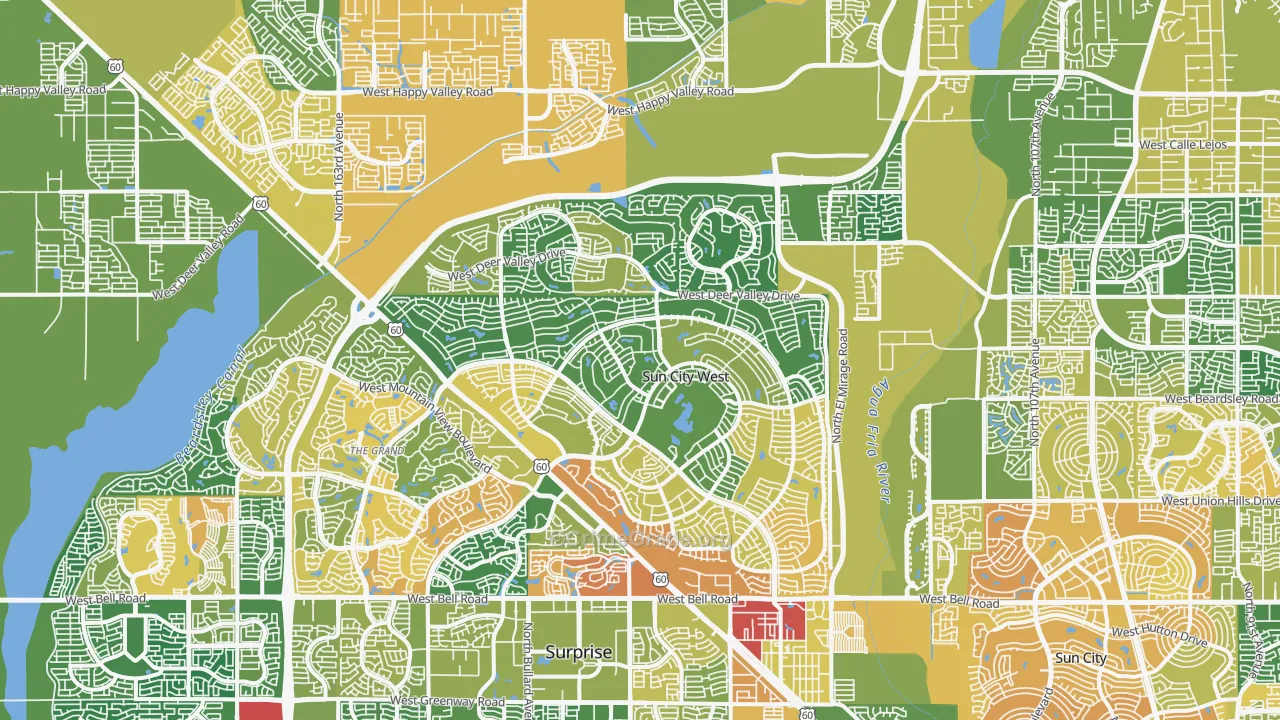 Sun City West, AZ Map of Burglary Rates