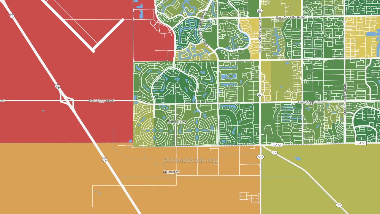 Sun Lakes, AZ Map of Burglary Rates