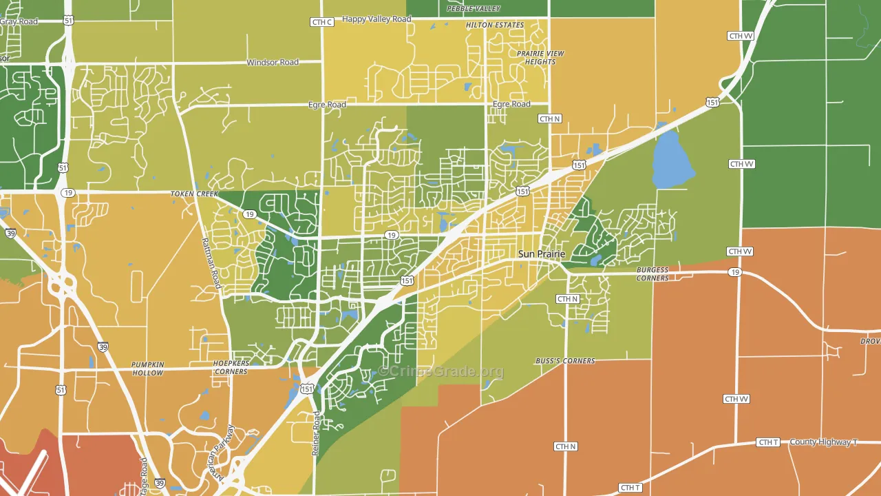 Sun Prairie, WI Map of Burglary Rates
