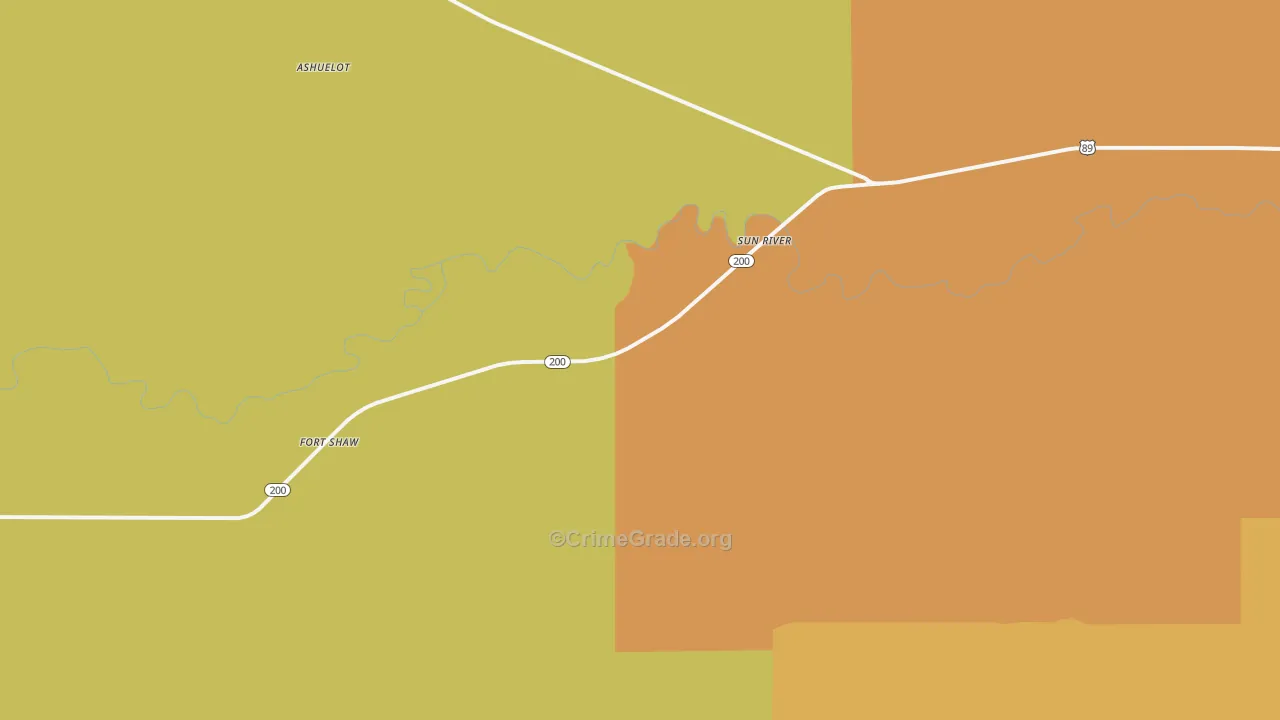 Sun River, MT Map of Burglary Rates