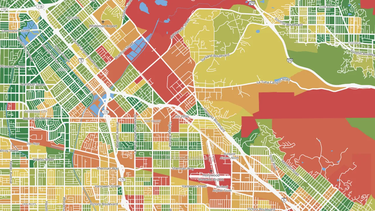 Sun Valley, CA Map of Burglary Rates