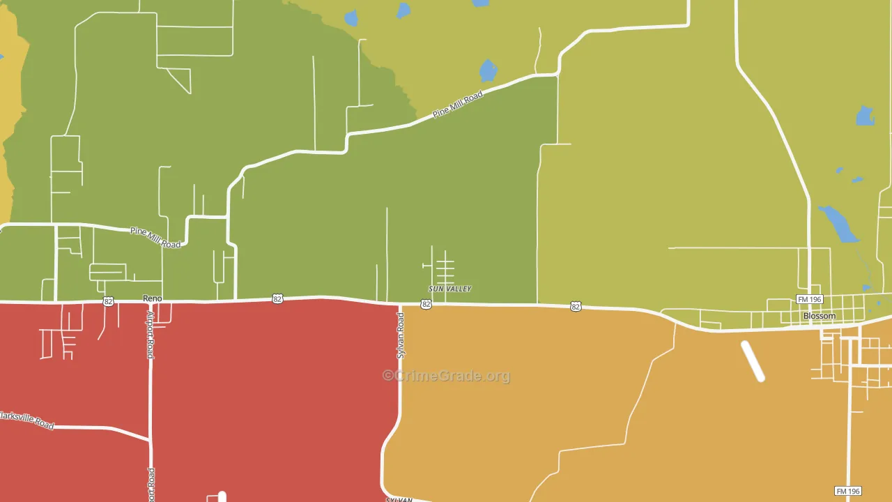 Sun Valley, TX Map of Burglary Rates
