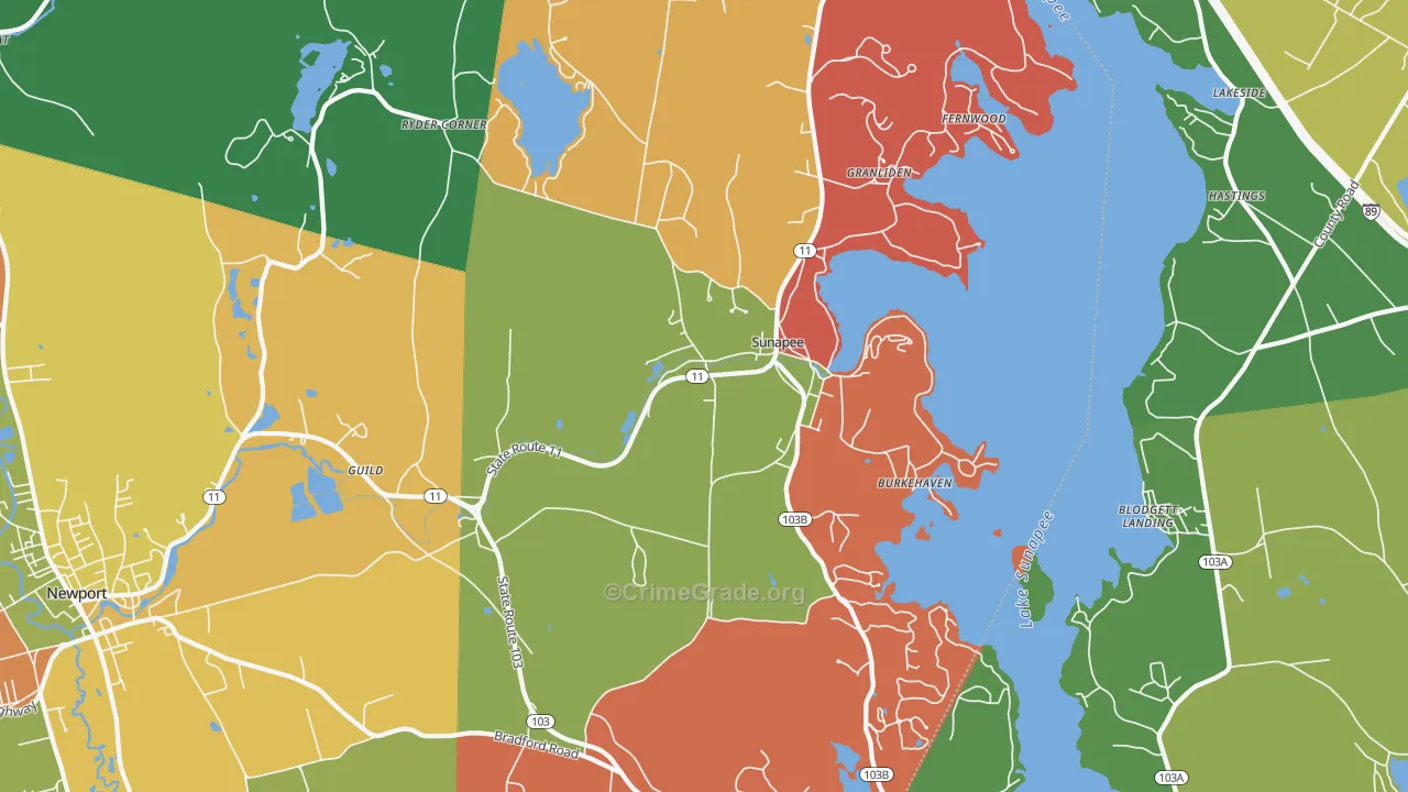 Sunapee, NH Map of Burglary Rates