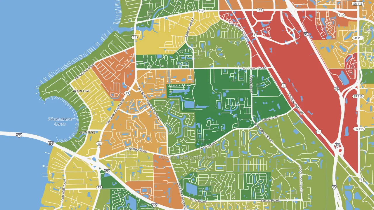 Sunbeam, Jacksonville, FL Map of Burglary Rates