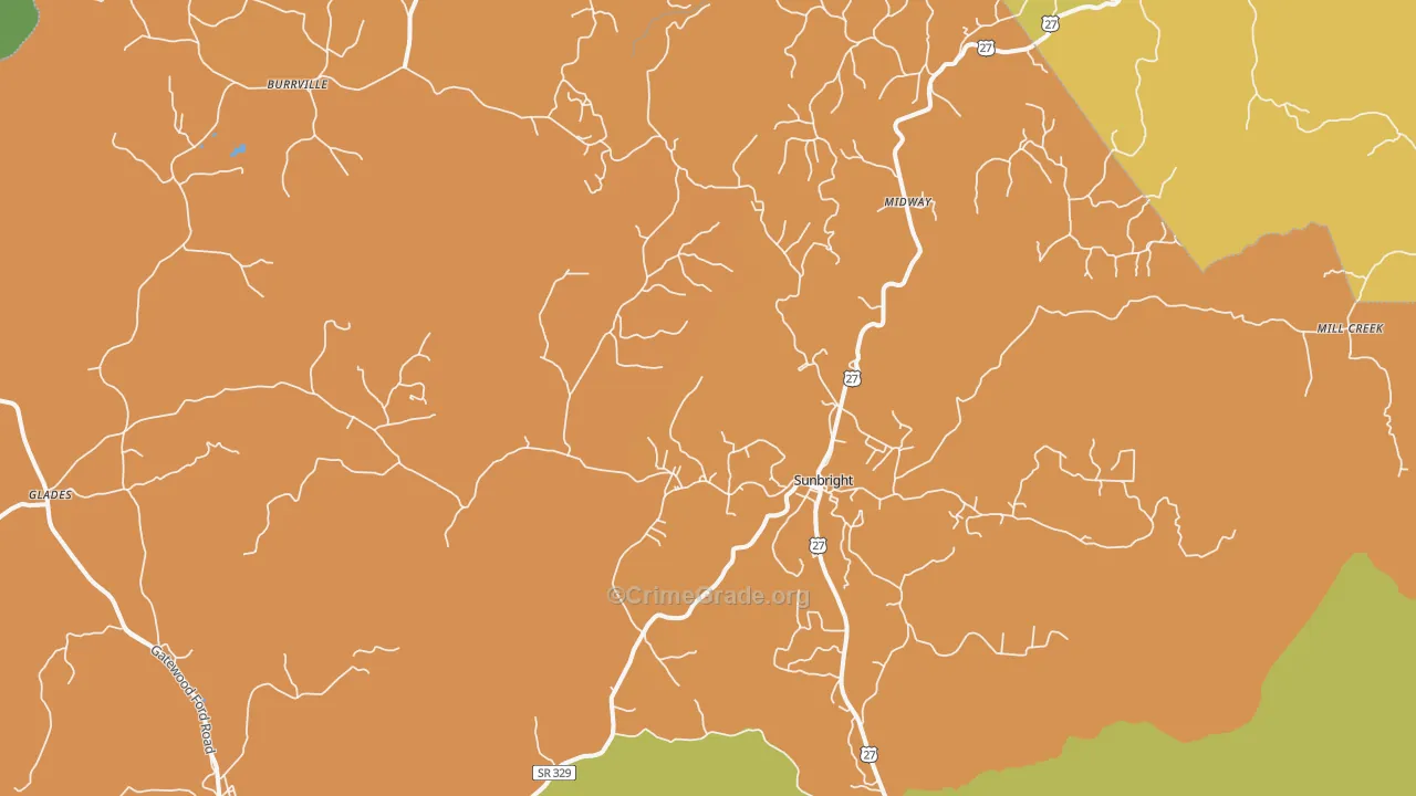 Sunbright, TN Map of Burglary Rates