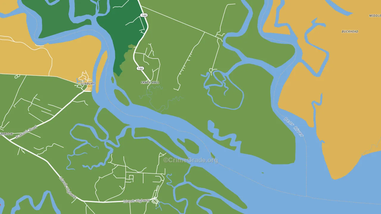 Sunbury, GA Map of Burglary Rates