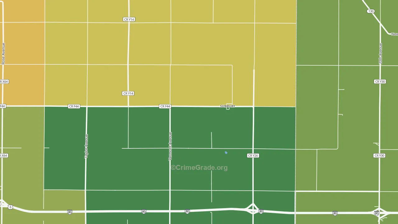 Sunbury, IA Map of Burglary Rates