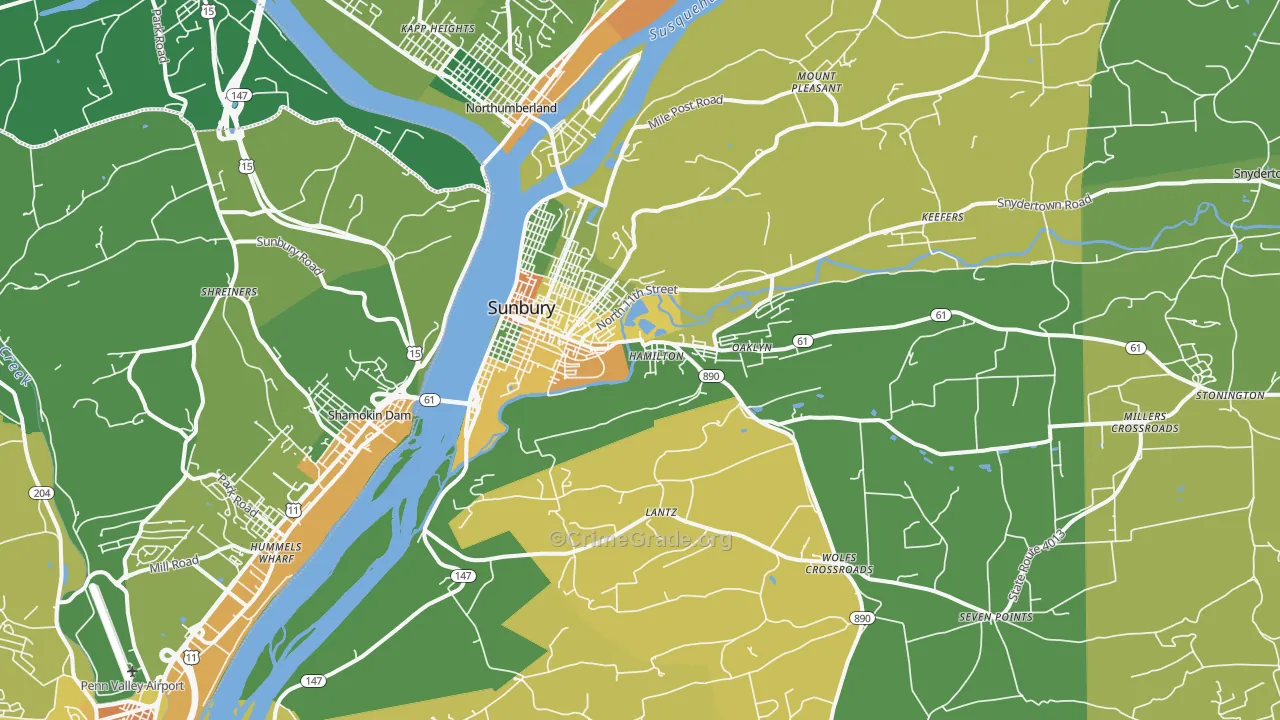 Sunbury, PA Map of Burglary Rates