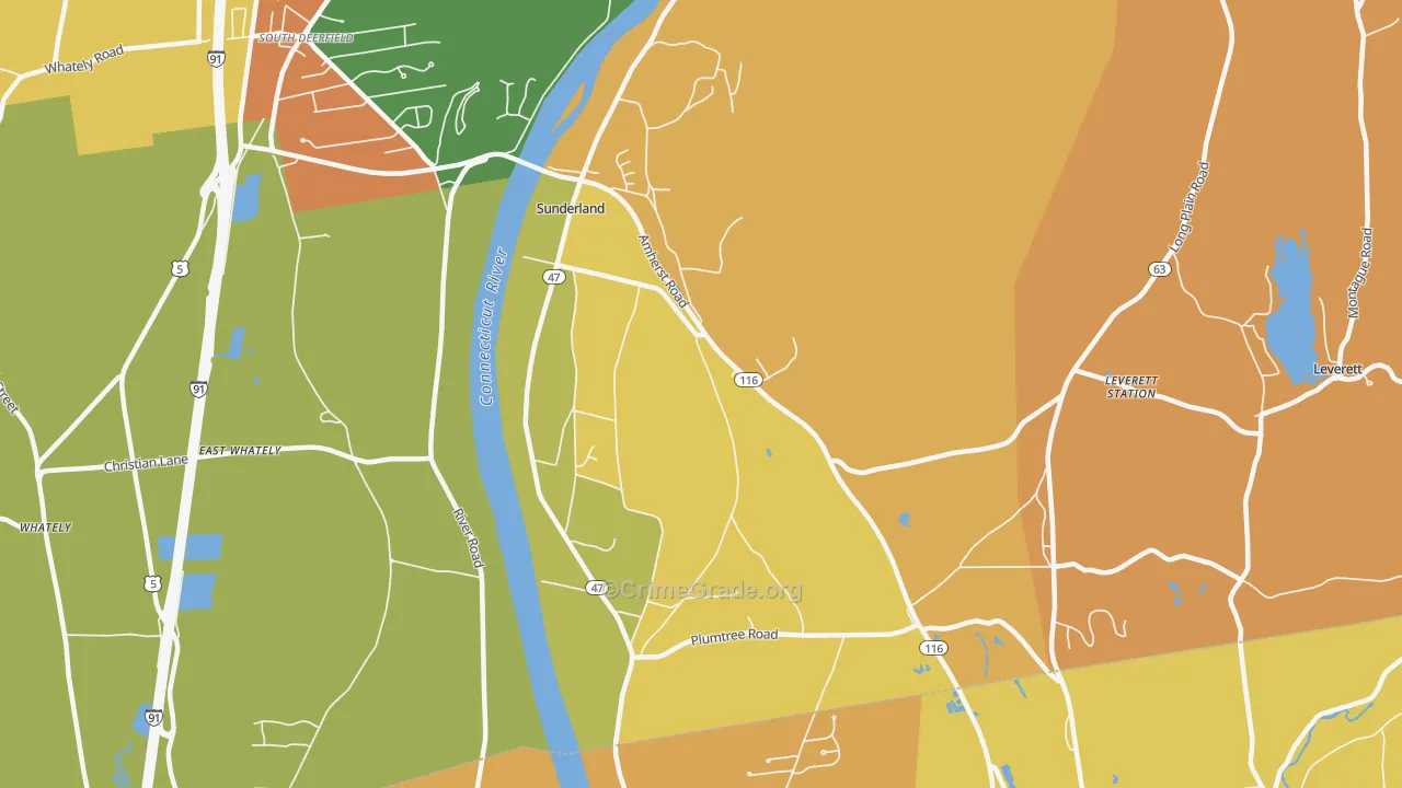 Sunderland, MA Map of Burglary Rates
