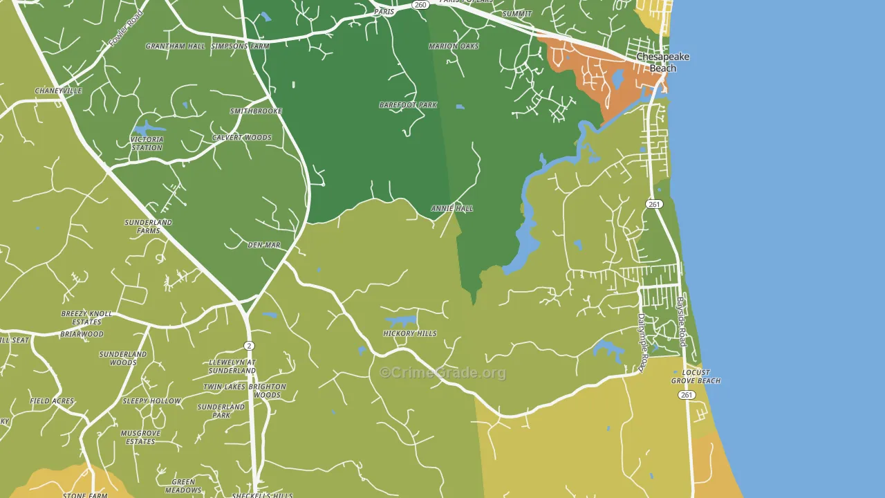 Sunderland, MD Map of Burglary Rates