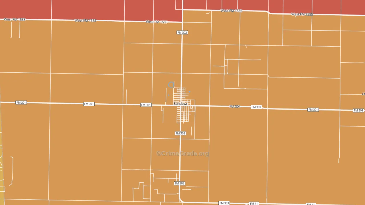Sundown, TX Map of Burglary Rates