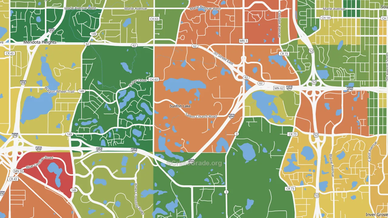 Sunfish Lake, MN Map of Burglary Rates
