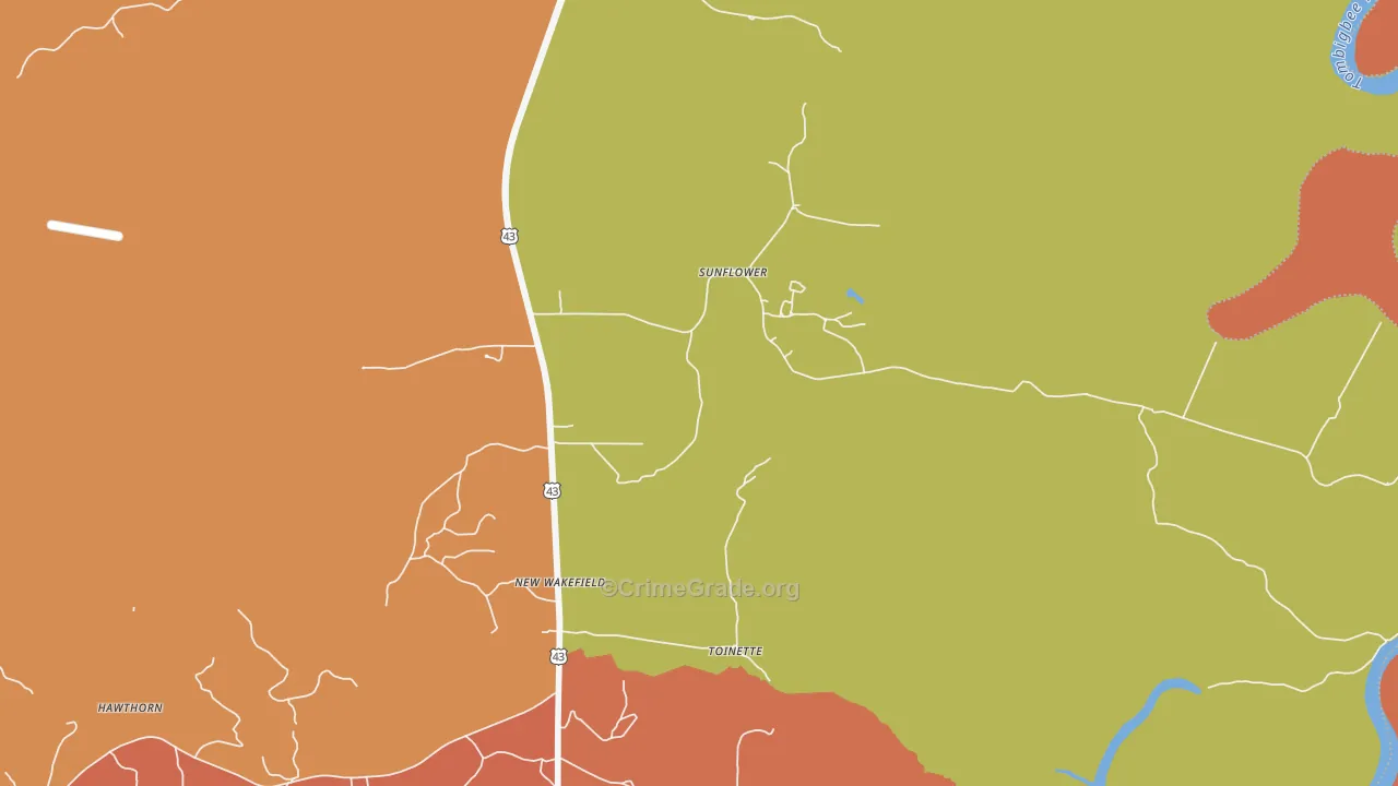 Sunflower, AL Map of Burglary Rates