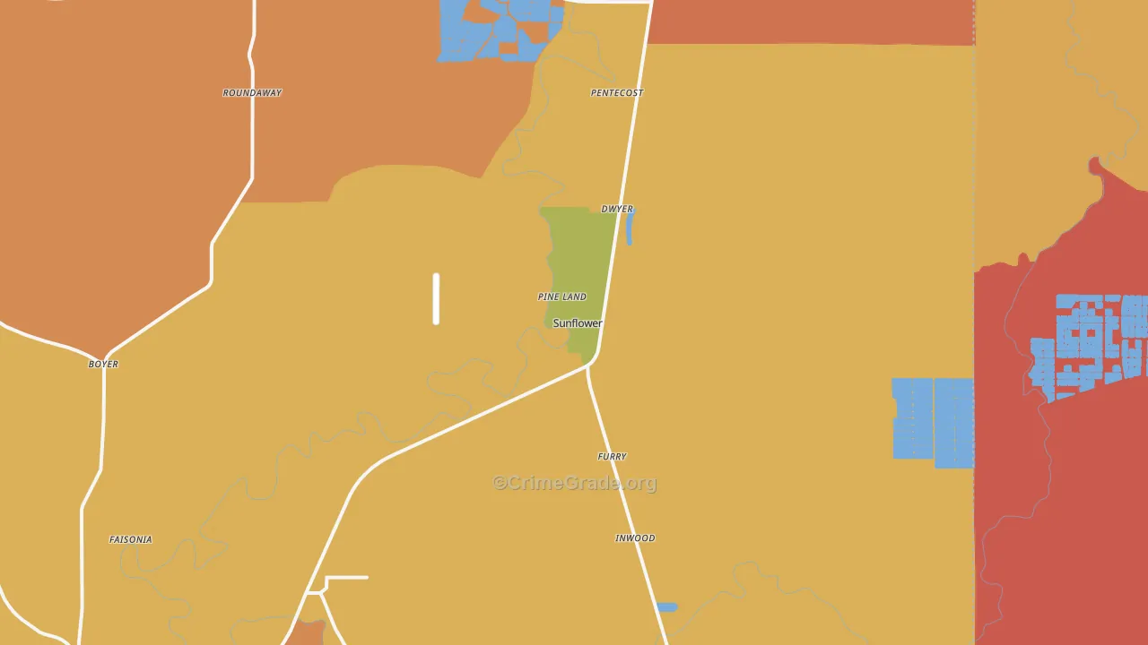 Sunflower, MS Map of Burglary Rates