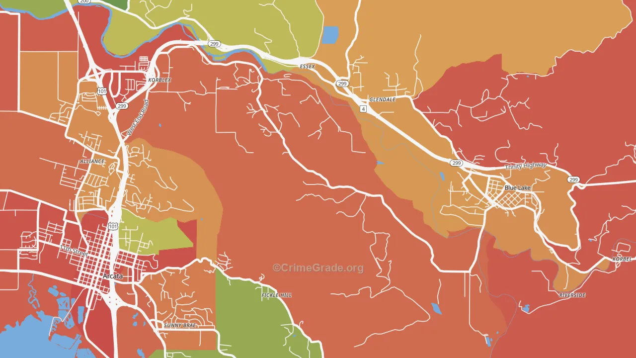 Sunny Brae, CA Map of Burglary Rates