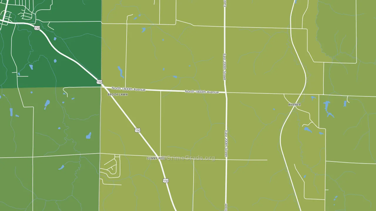 Sunny Hill, IL Map of Burglary Rates