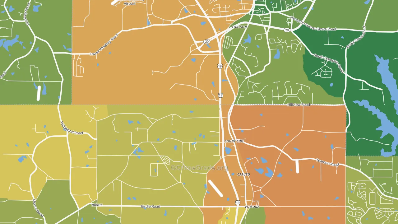 Sunny Side, GA Map of Burglary Rates