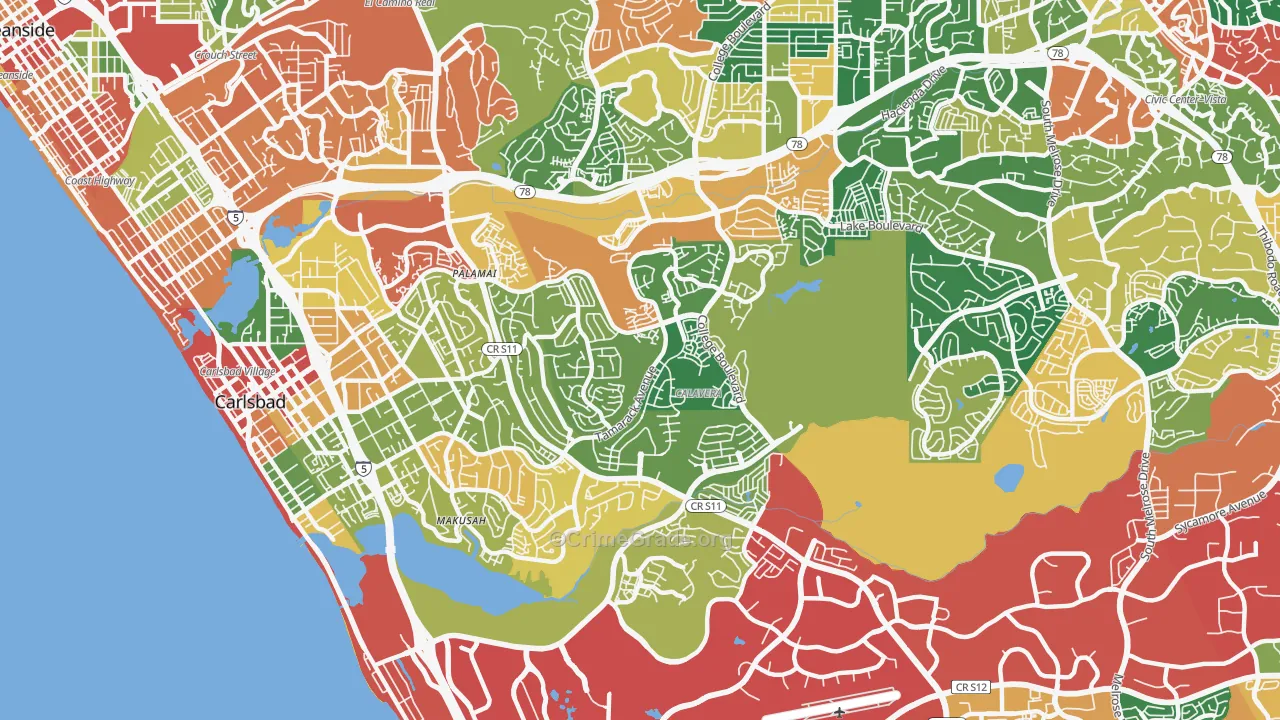 Sunny Vista, CA Map of Burglary Rates