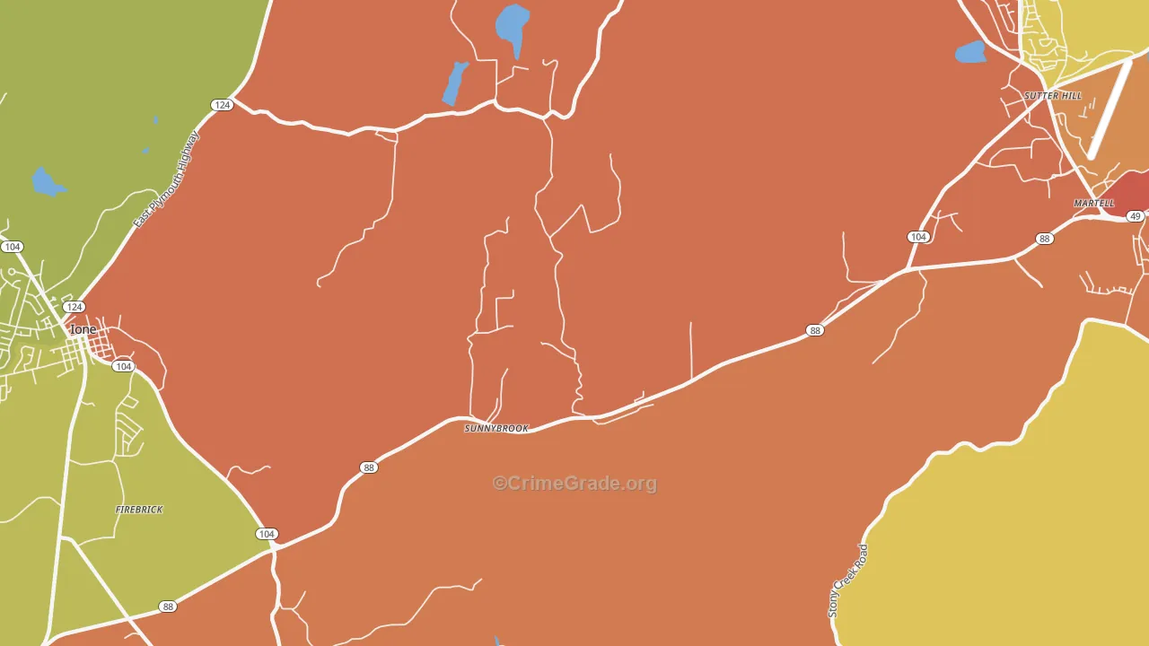 Sunnybrook, CA Map of Burglary Rates