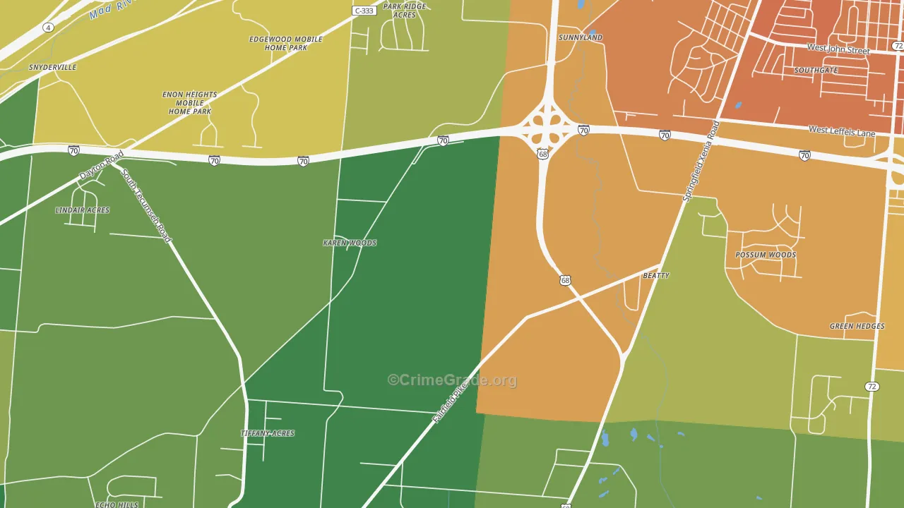 Sunnyland, OH Map of Burglary Rates