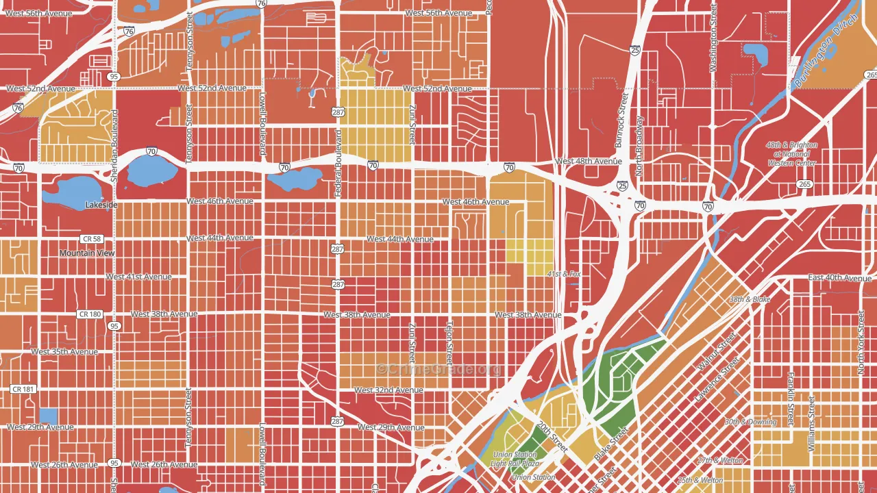 Sunnyside, Denver, CO Map of Burglary Rates