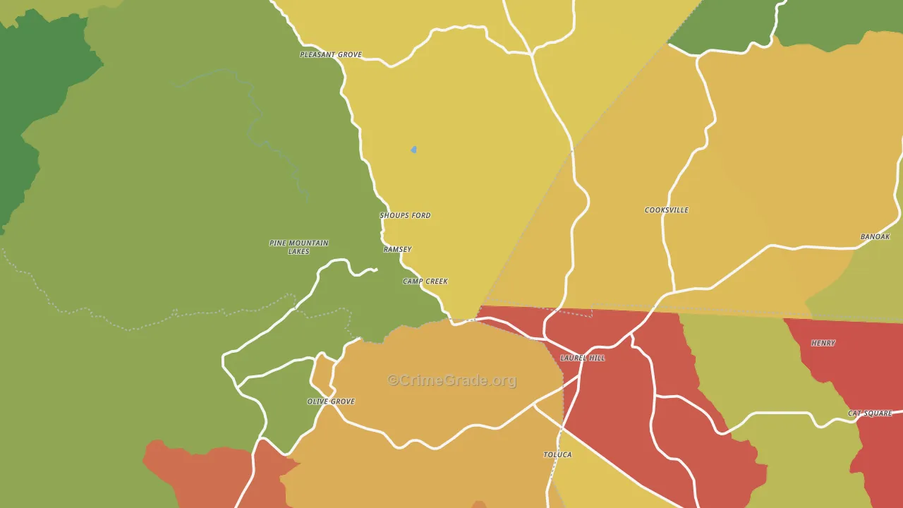 Sunnyside, NC Map of Burglary Rates