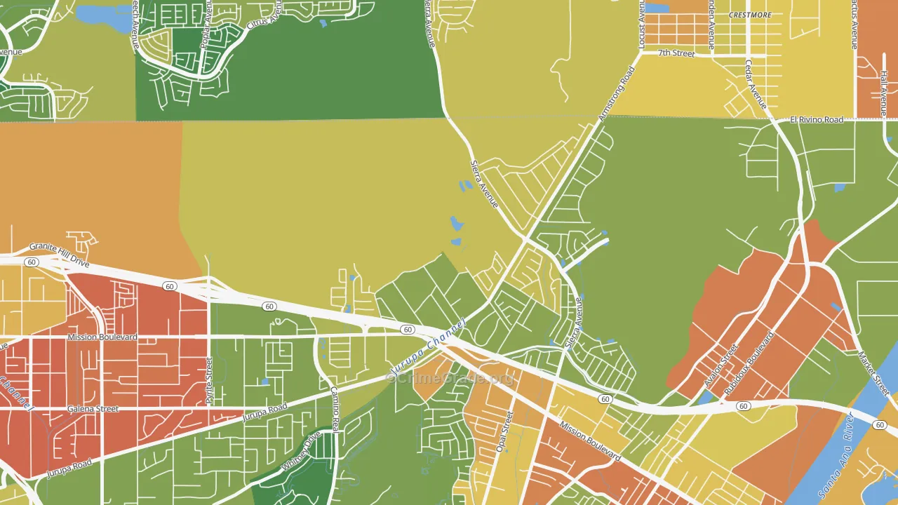 Sunnyslope, Riverside, CA Map of Burglary Rates