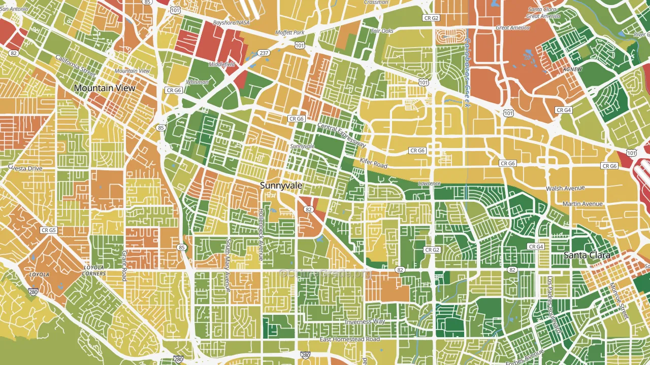 Sunnyvale, CA Map of Burglary Rates