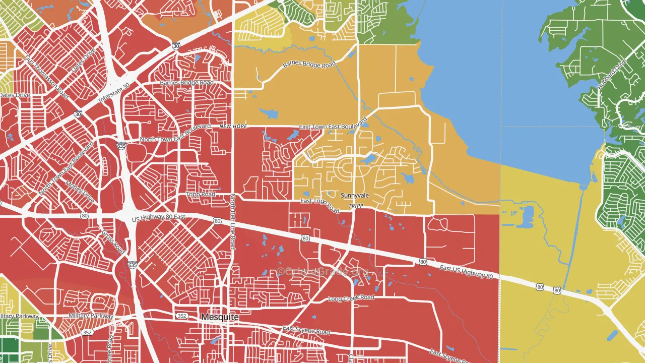 Sunnyvale, TX Map of Burglary Rates