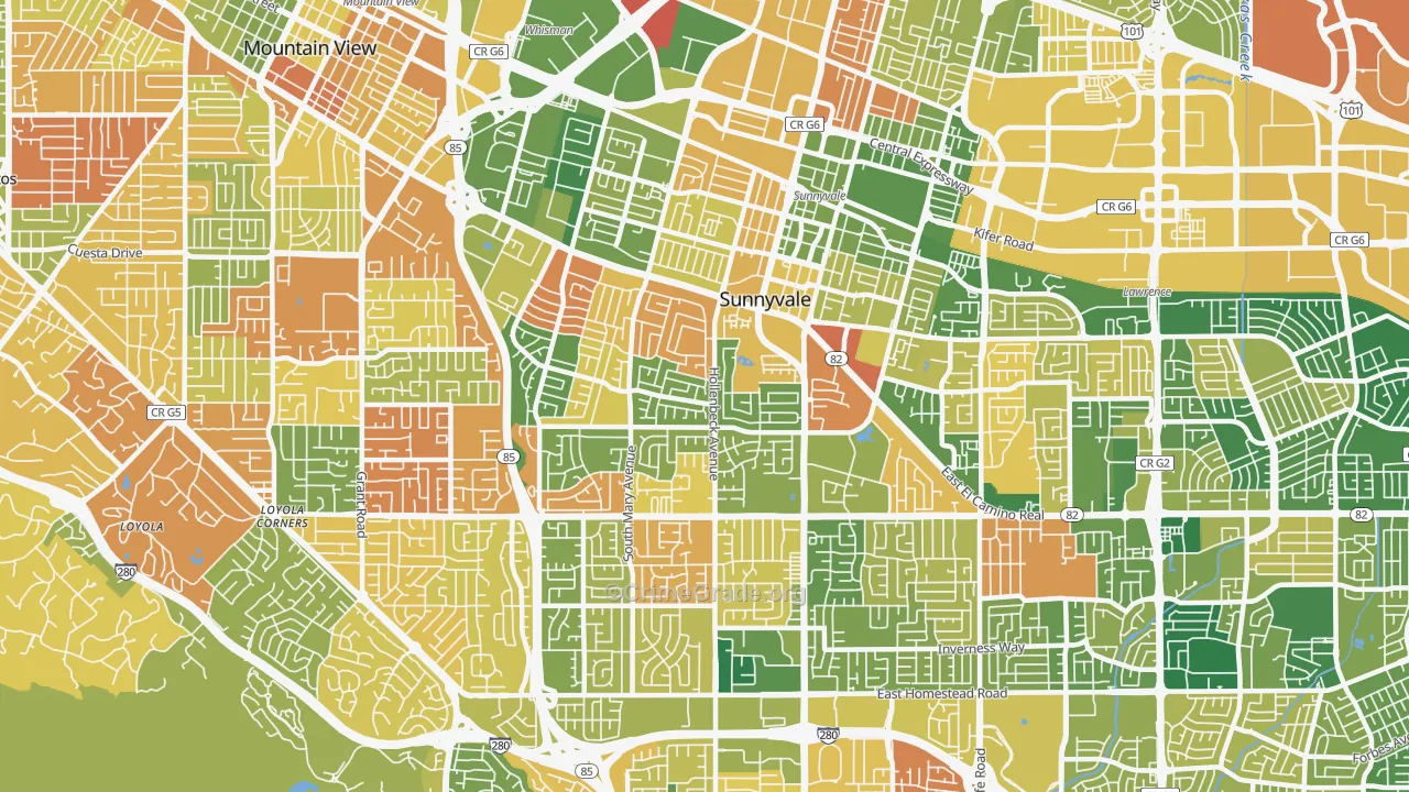 Sunnyvale West, Sunnyvale, CA Map of Burglary Rates