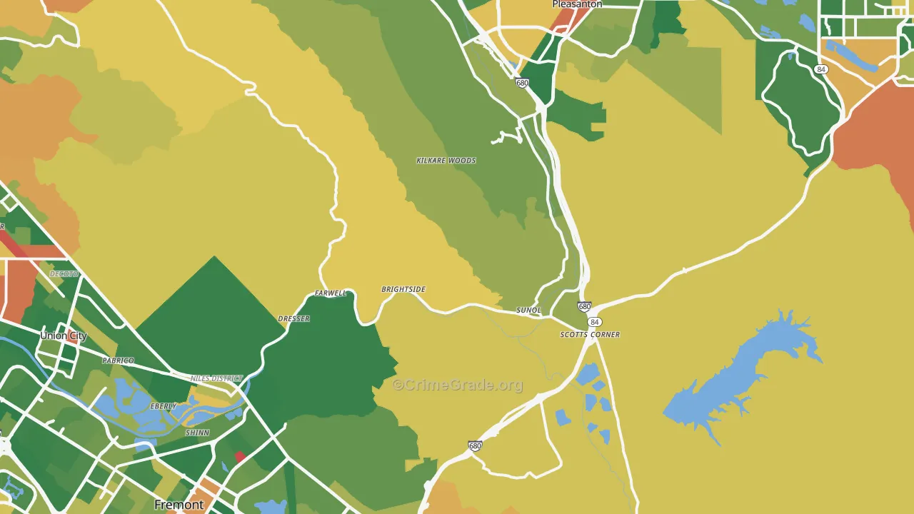 Sunol, CA Map of Burglary Rates